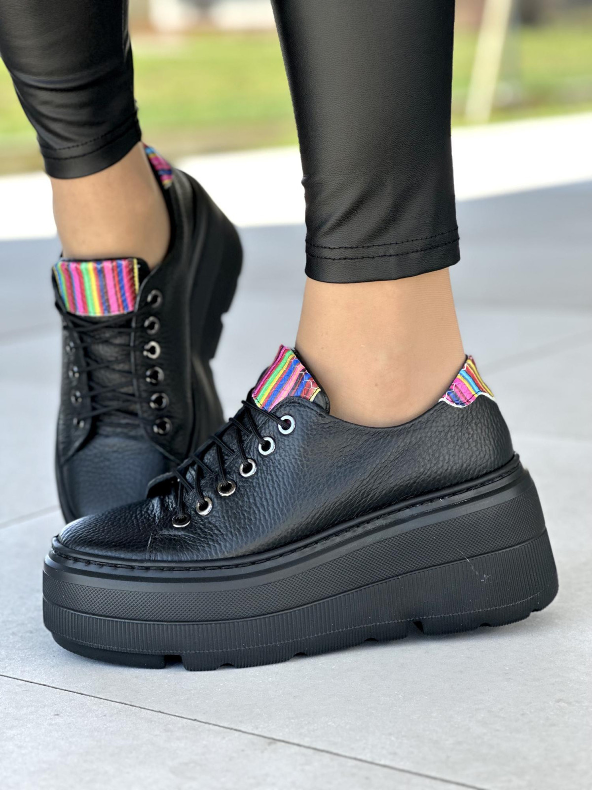 Czarne trampki damskie skóra naturalna