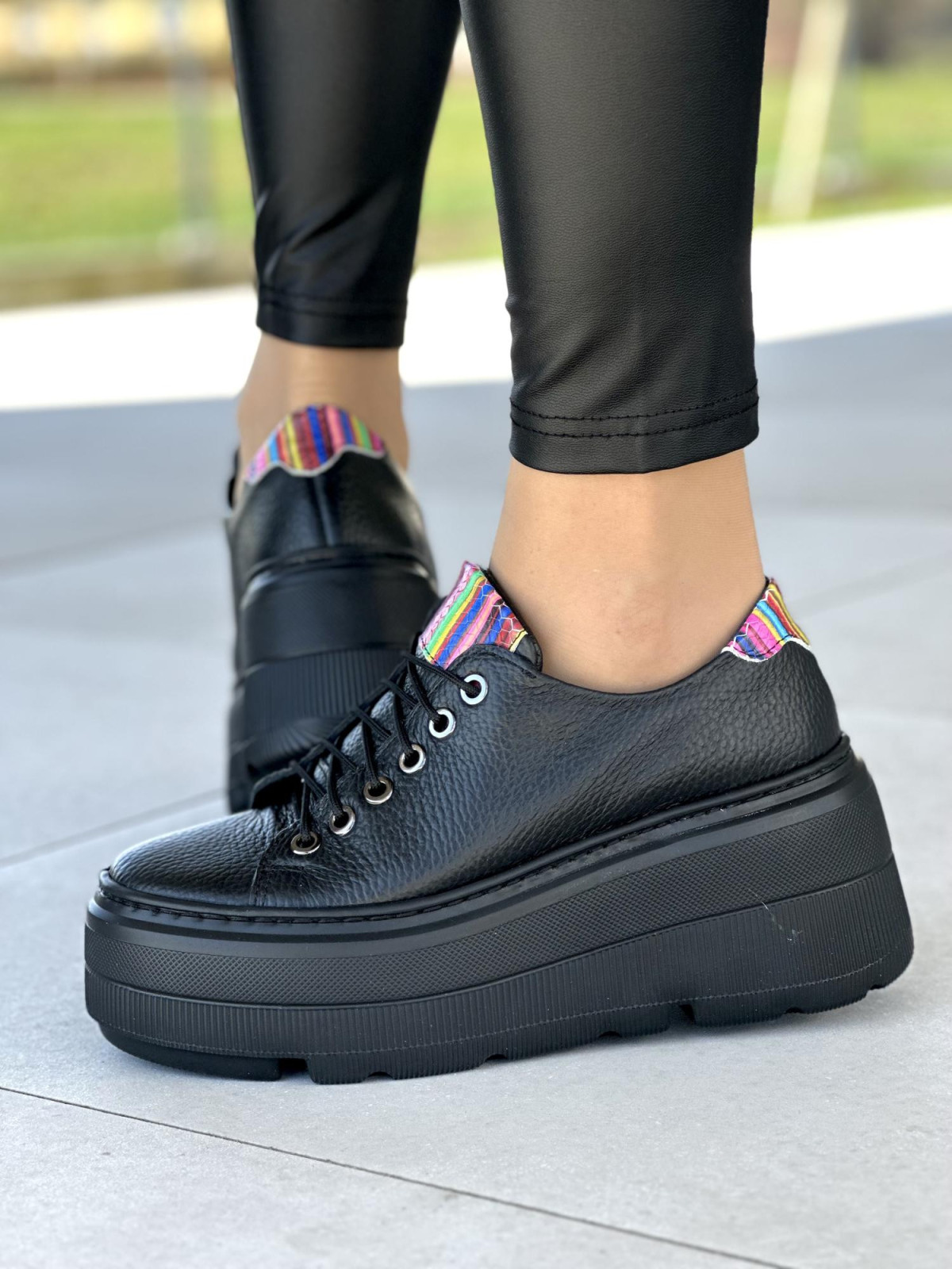 Czarne trampki damskie skóra naturalna