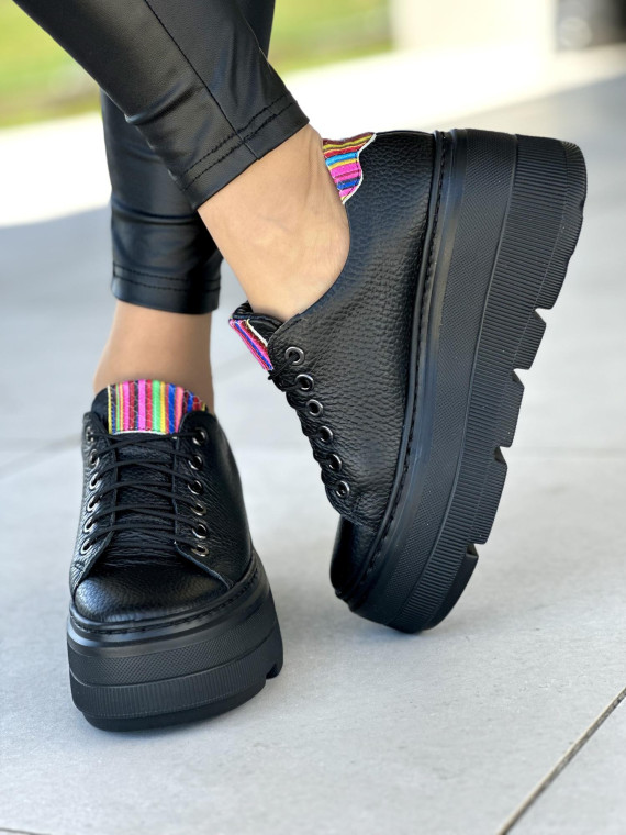 Czarne trampki damskie skóra naturalna