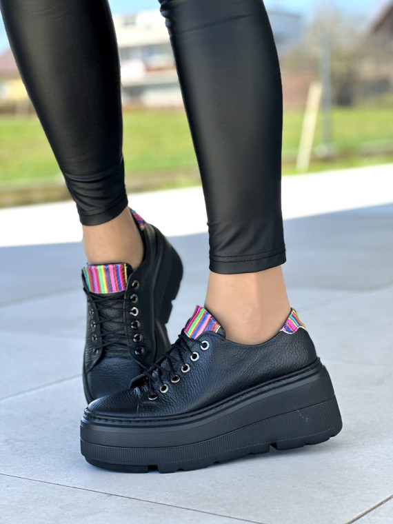 Czarne trampki damskie skóra naturalna