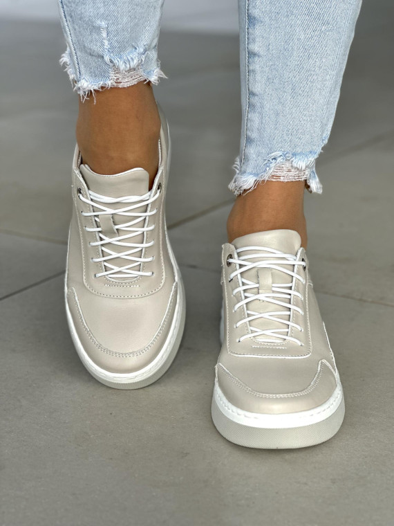 Beżowe trampki damskie skóra naturalna