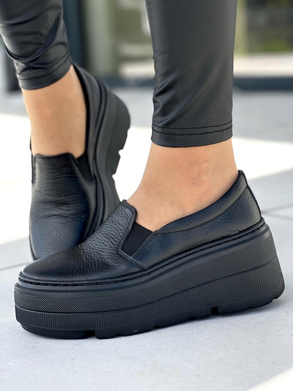 Czarne półbuty damskie skóra naturalna