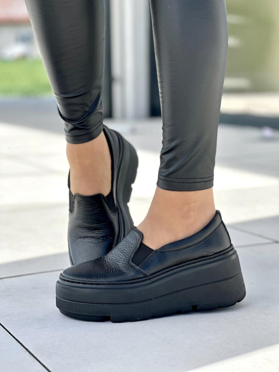 Czarne półbuty damskie skóra naturalna