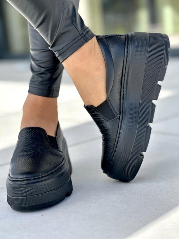 Czarne półbuty damskie skóra naturalna