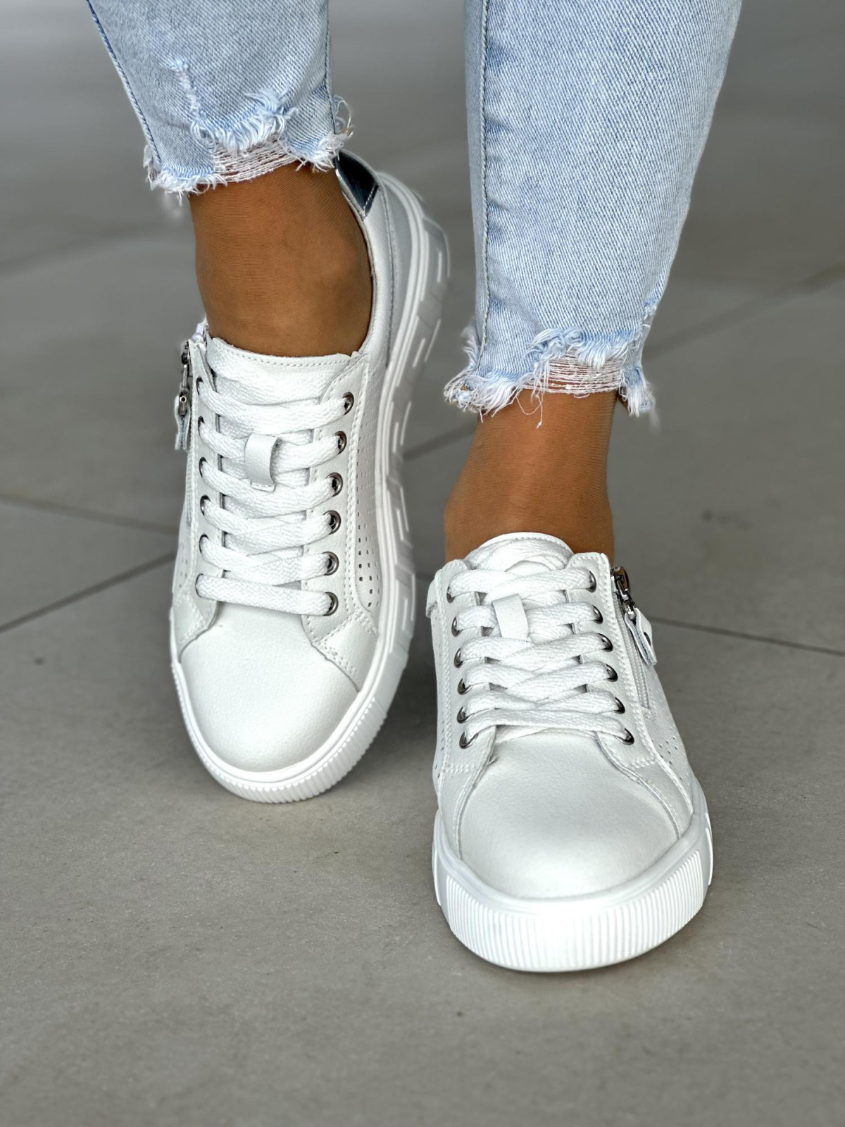 Białe trampki damskie skóra naturalna