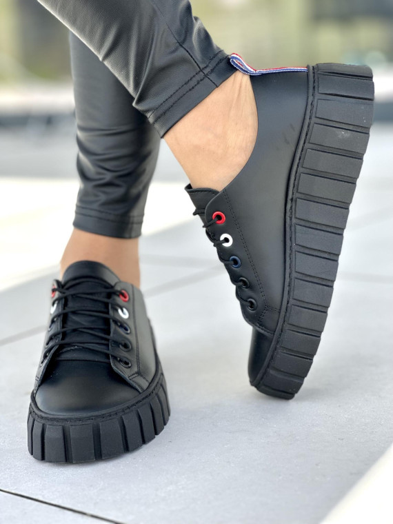 Czarne trampki damskie skóra naturalna