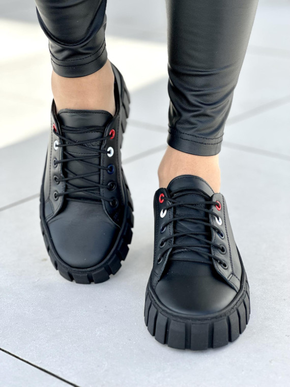 Czarne trampki damskie skóra naturalna