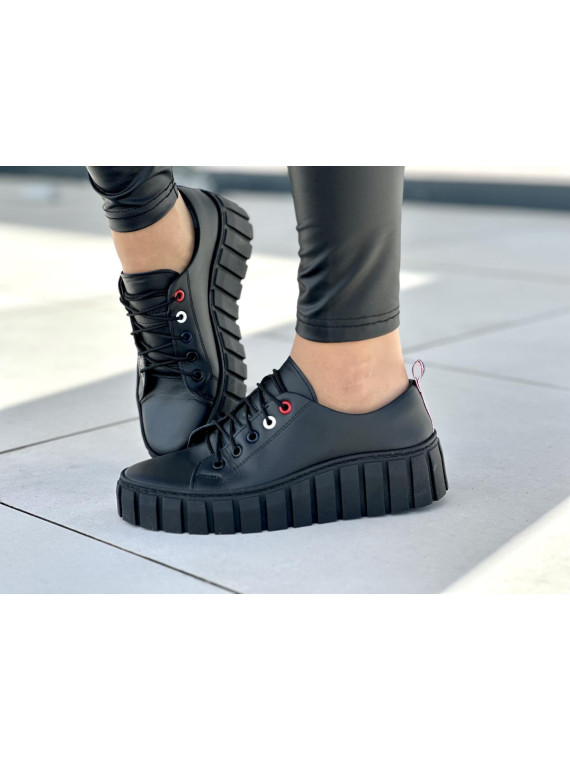 Czarne trampki damskie skóra naturalna