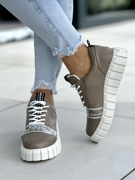 Brązowe trampki damskie skóra naturalna