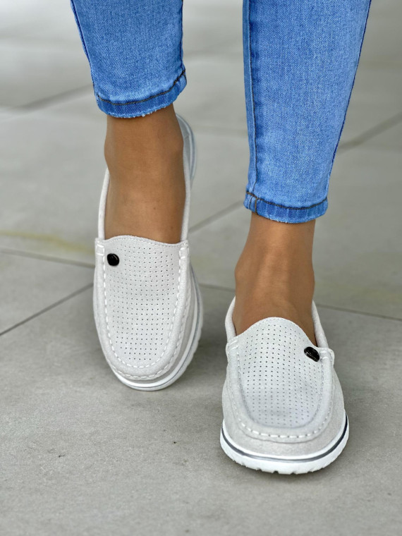 Komfortowe i lekkie szare mokasyny damskie, skóra naturalna