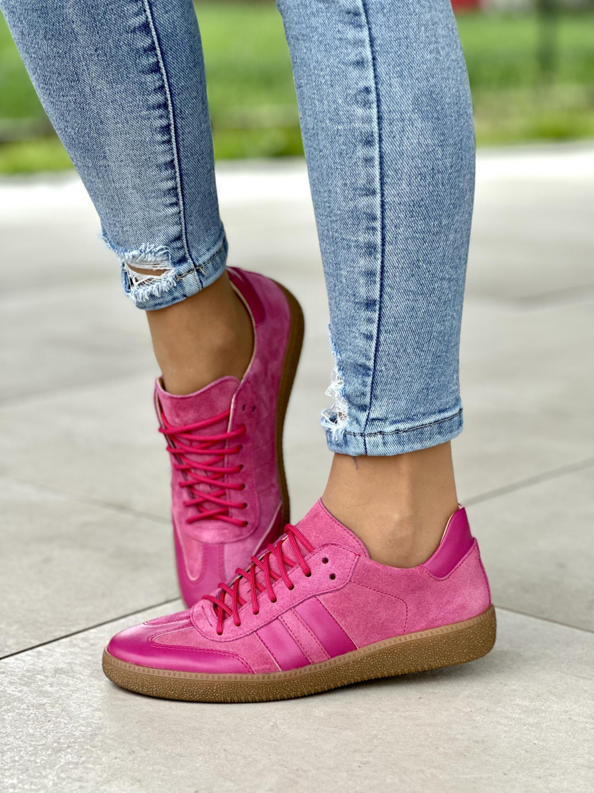 Różowe trampki damskie skóra naturalna