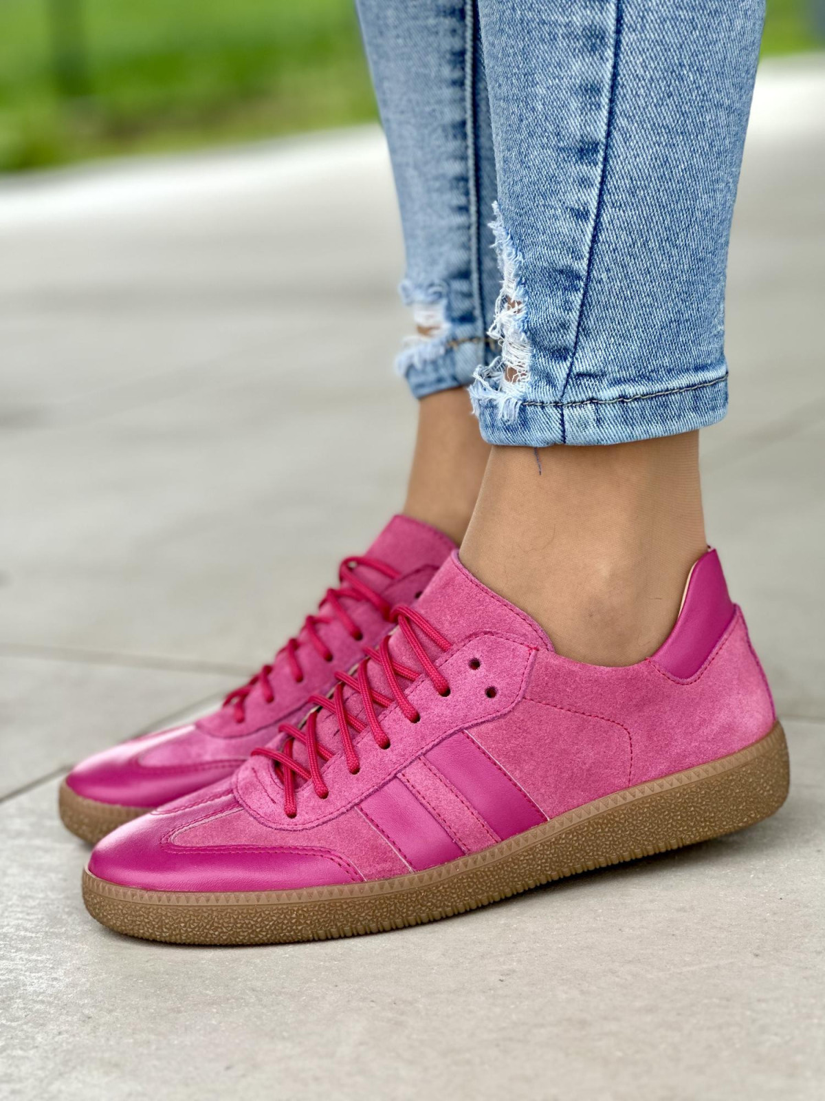 Różowe trampki damskie skóra naturalna