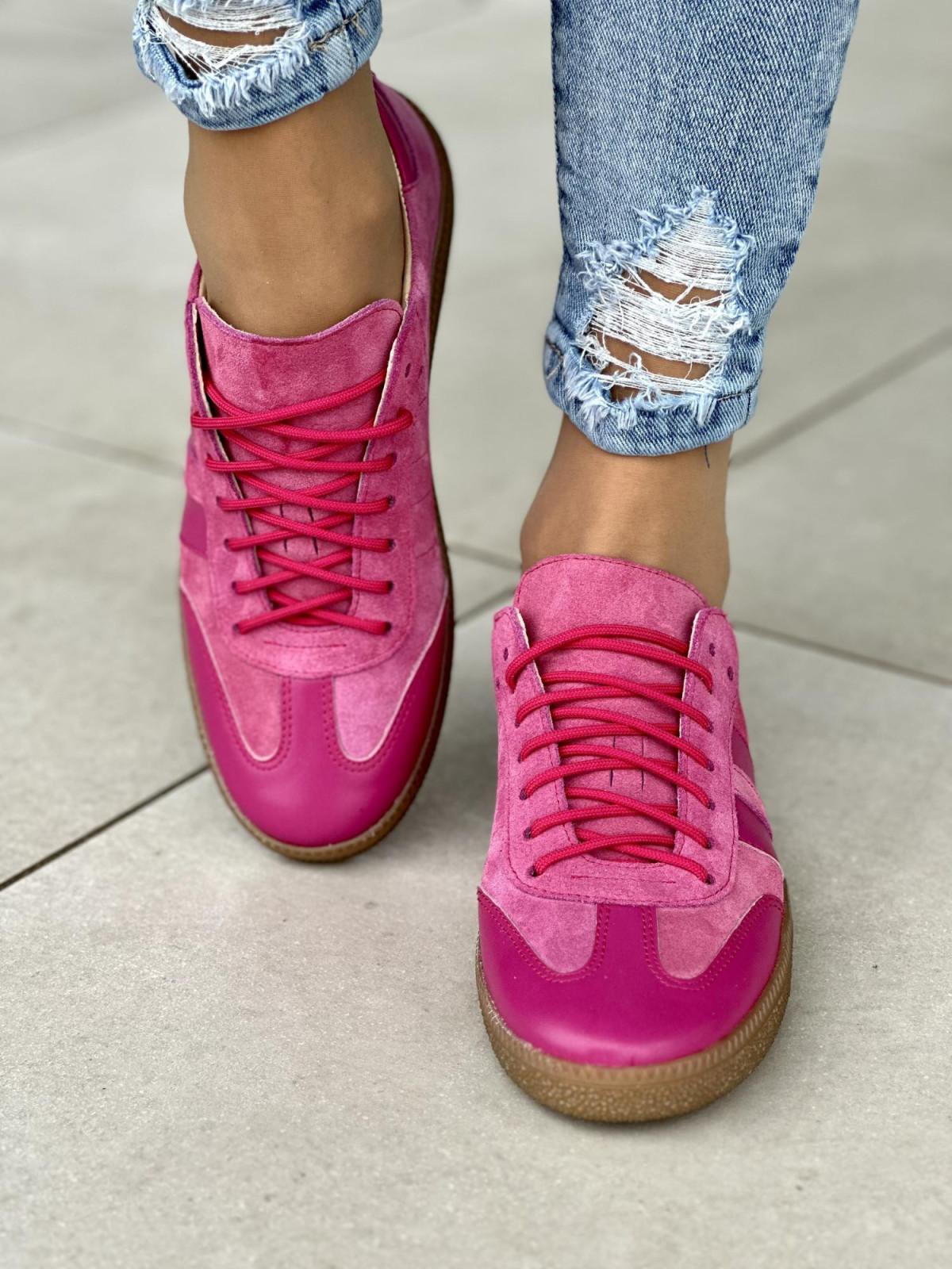 Różowe trampki damskie skóra naturalna