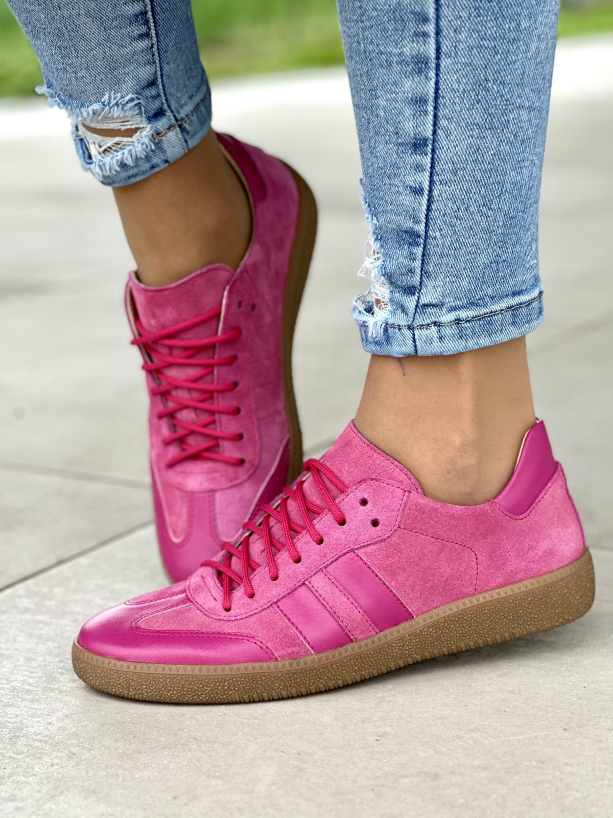 Różowe trampki damskie skóra naturalna