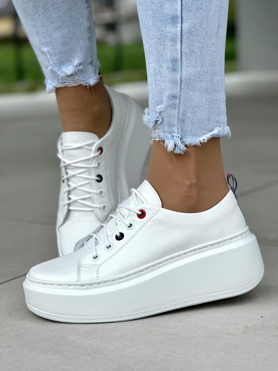 Wygodne białe trampki damskie, skóra naturalna