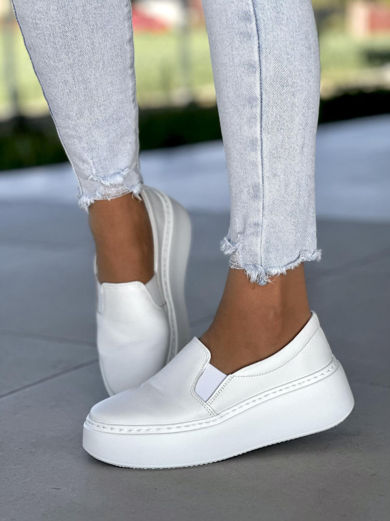 Białe trampki damskie, skóra naturalna