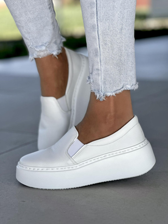 Białe trampki damskie, skóra naturalna
