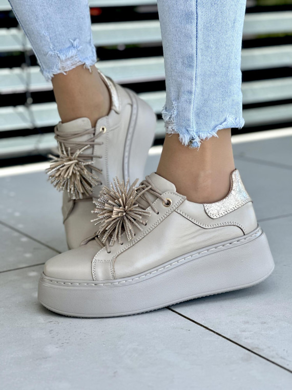 Bezowo-złote-trampki-damskie-Oleksy-skóra-naturalna