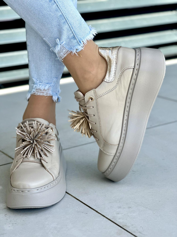 Bezowo-złote-trampki-damskie-Oleksy-skóra-naturalna