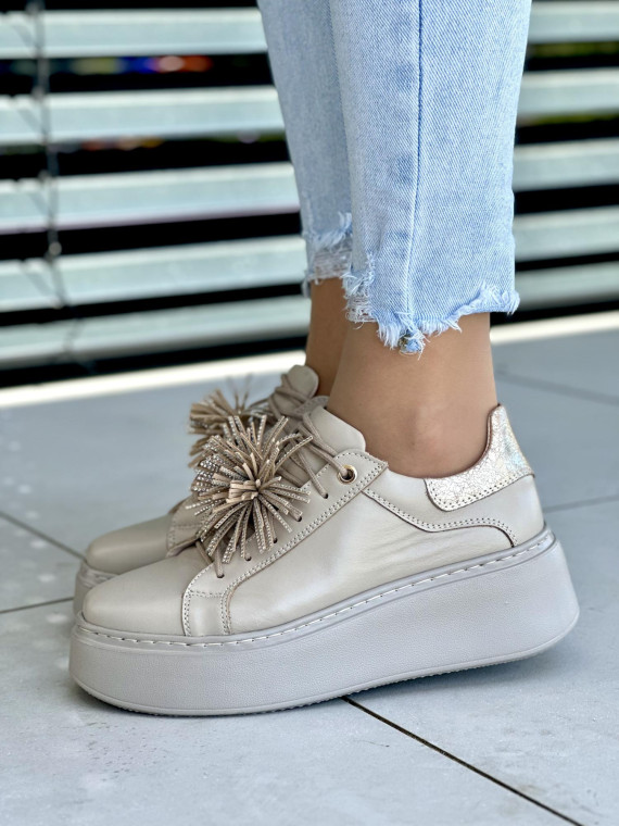 Bezowo-złote-trampki-damskie-Oleksy-skóra-naturalna