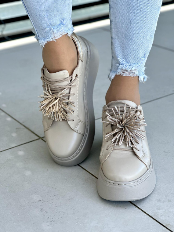 Bezowo-złote-trampki-damskie-Oleksy-skóra-naturalna