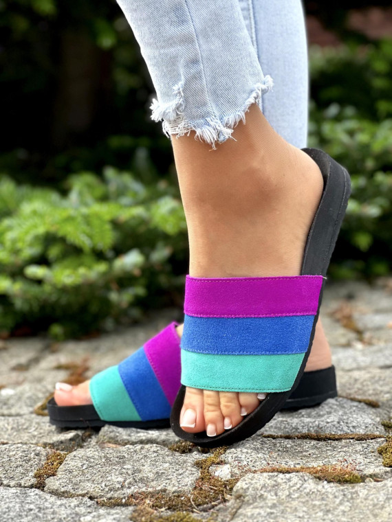 Wielokolorowe-klapki-damskie-skorzane-OLEKSY-polskiej-produkcji