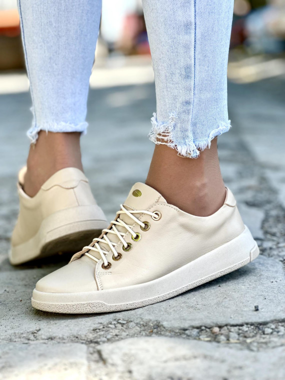 Beżowe trampki damskie skórzane OLEKSY polskiej produkcji