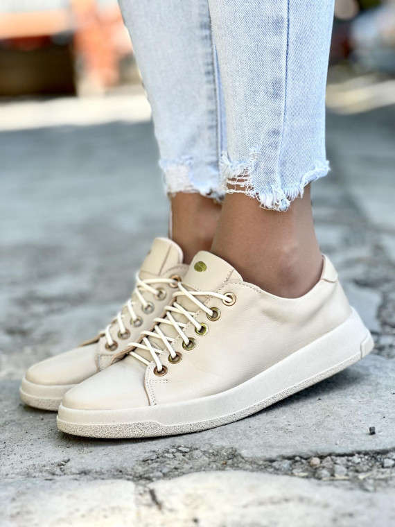 Beżowe trampki damskie skórzane OLEKSY polskiej produkcji