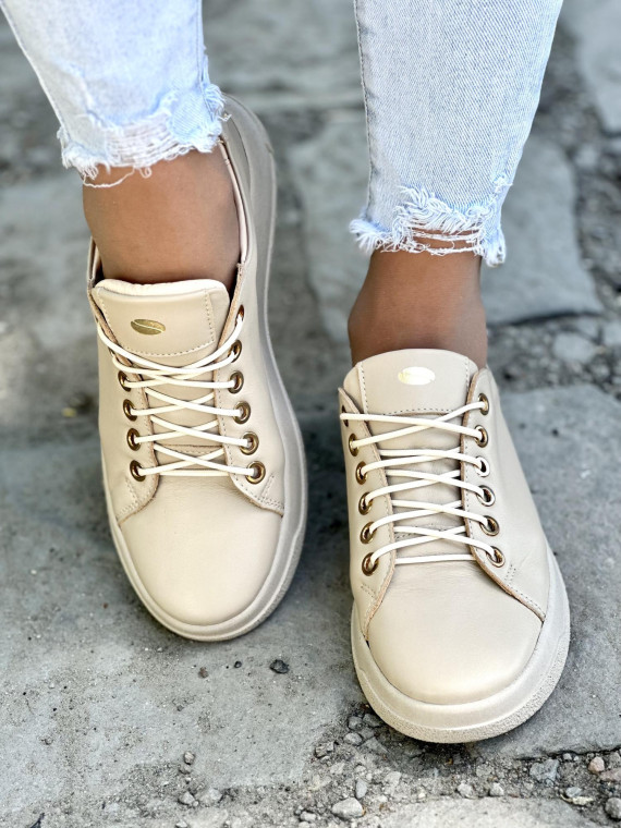 Beżowe trampki damskie skórzane OLEKSY polskiej produkcji