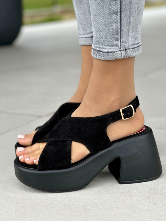 Czarne modowe sandały damskie OLEKSY ze skóry naturalnej polskiej produkcji