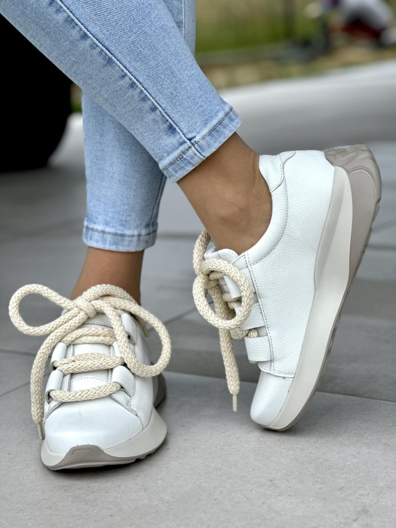 Białe sneakersy damskie OLEKSY ze skóry naturalnej polskiej produkcji