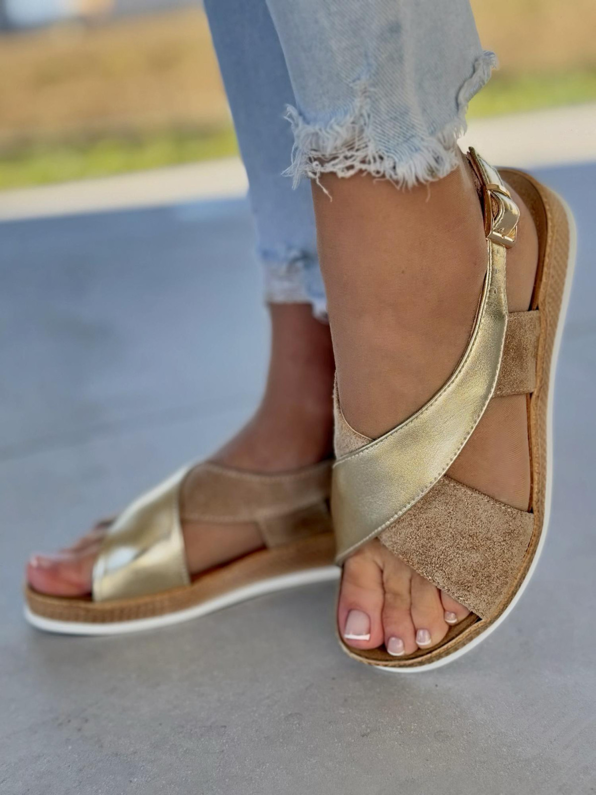 Sandały damskie skórzane OLEKSY na wygodnej podeszwie polskiej produkcji