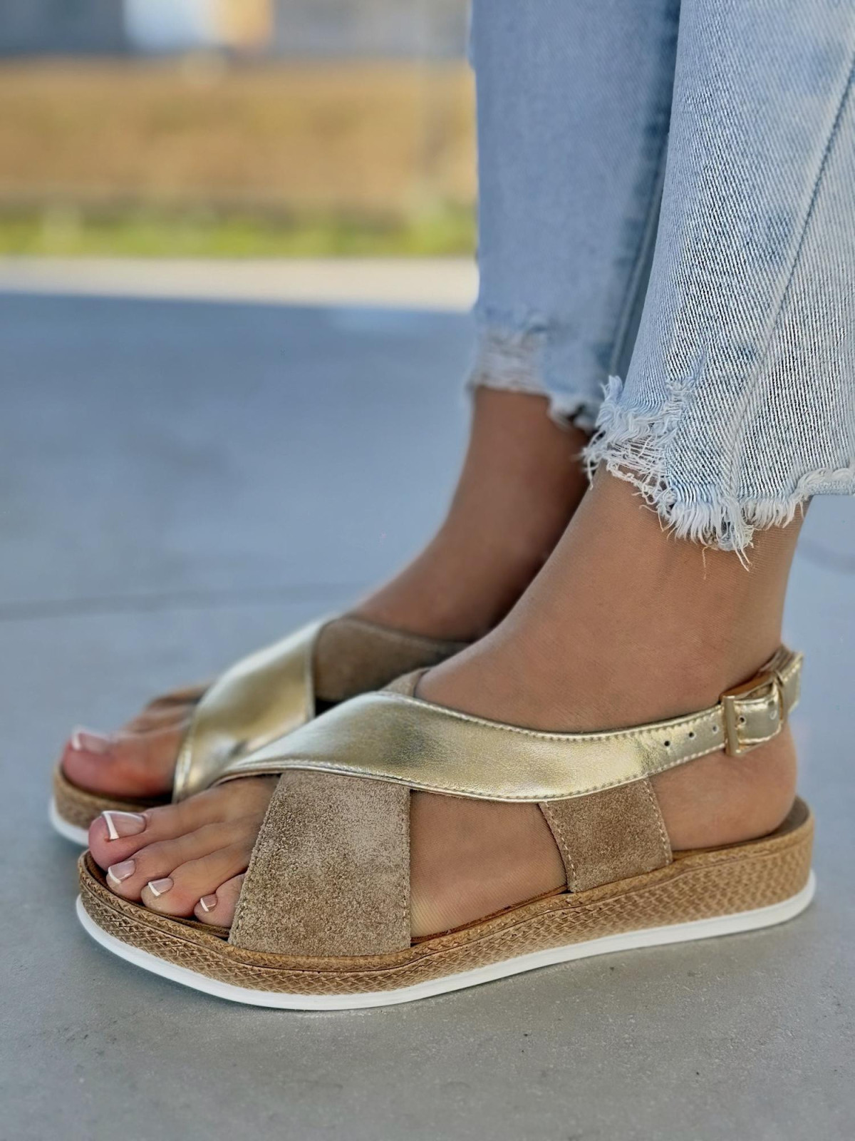 Sandały damskie skórzane OLEKSY na wygodnej podeszwie polskiej produkcji