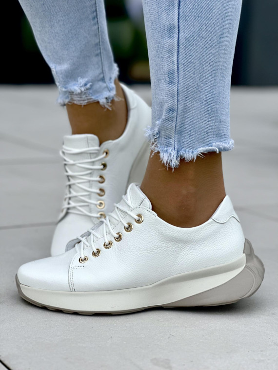 Białe sneakersy damskie OLEKSY ze skóry naturalnej polskiej produkcji