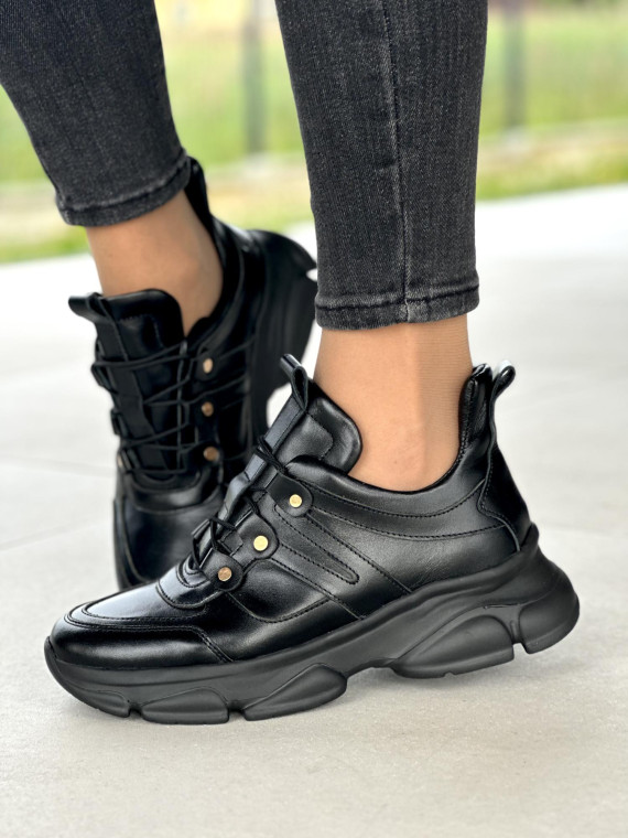Czarne sneakersy damskie skórzane OLEKSY polskiej produkcji