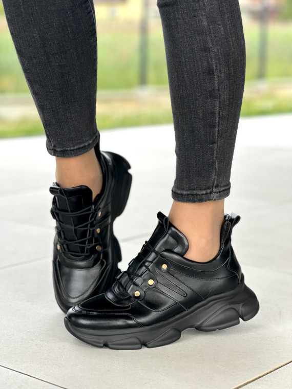 Czarne sneakersy damskie skórzane OLEKSY polskiej produkcji