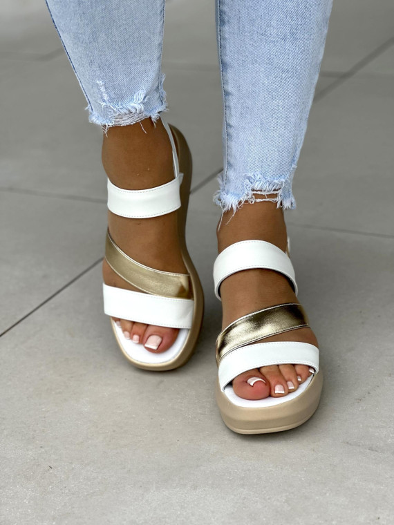 Biało-złote sandały damskie skórzane OLEKSY polskiej produkcji