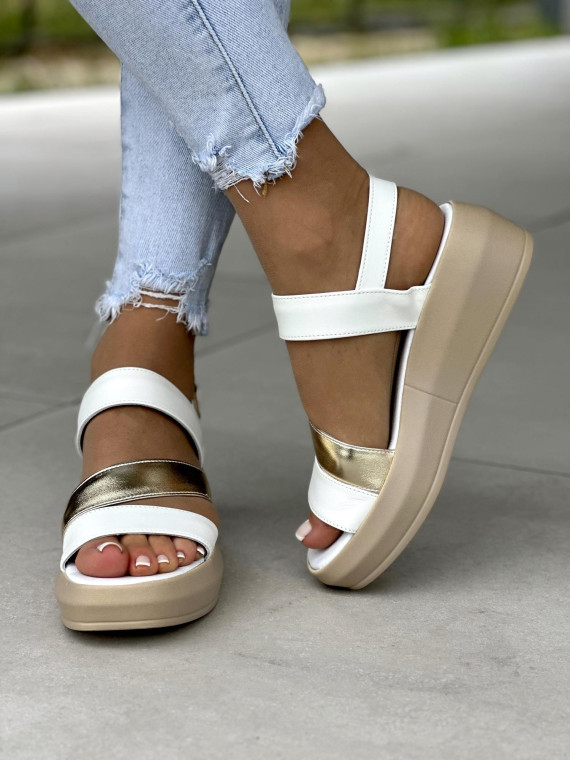 Biało-złote sandały damskie skórzane OLEKSY polskiej produkcji