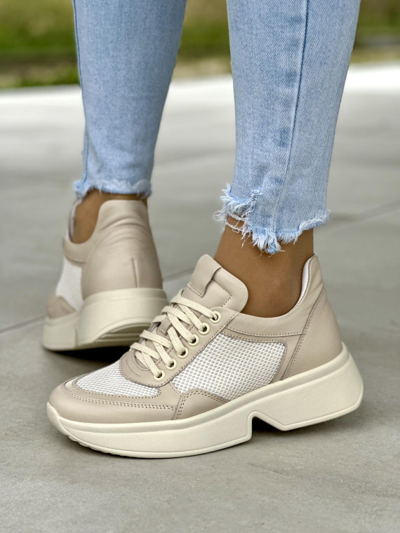 Sneakersy beżowe ze skóry naturalnej OLEKSY polskiej produkcji