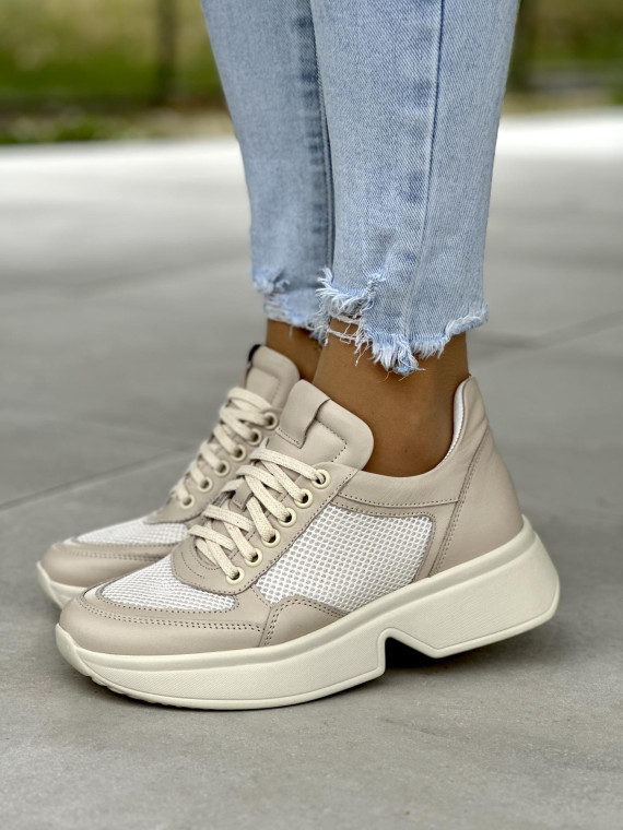 Sneakersy beżowe ze skóry naturalnej OLEKSY polskiej produkcji