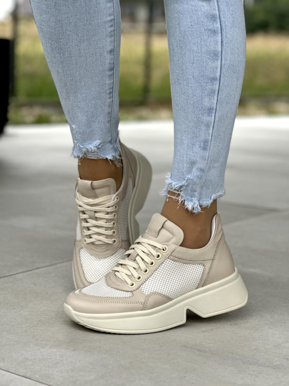 Sneakersy beżowe ze skóry naturalnej OLEKSY polskiej produkcji
