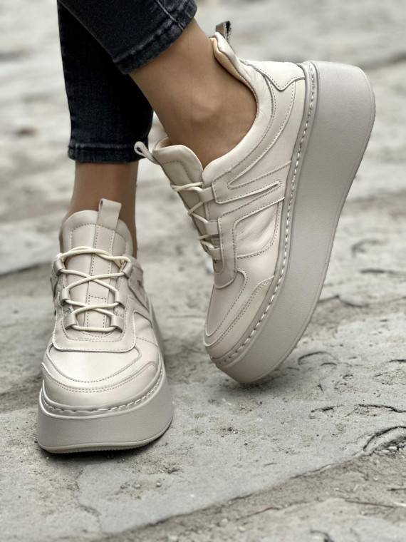 Beżowe sneakersy OLEKSY ze skóry naturalnej polskiej produkcji