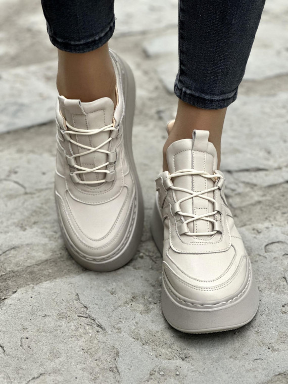 Beżowe sneakersy OLEKSY ze skóry naturalnej polskiej produkcji