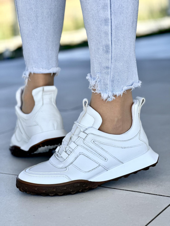 Białe sneakersy damskie OLEKSY ze skóry naturalnej polskiej produkcji