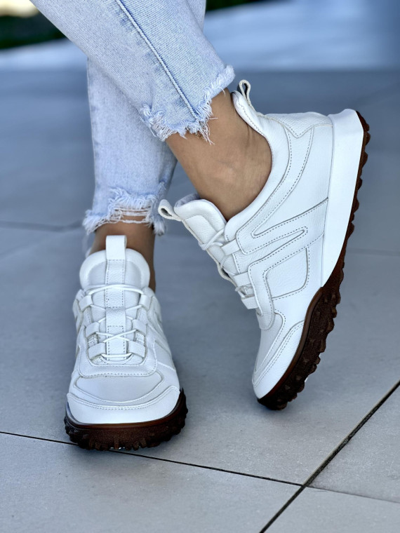 Białe sneakersy damskie OLEKSY ze skóry naturalnej polskiej produkcji