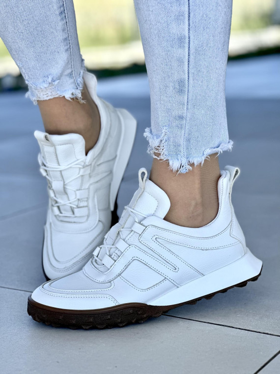 Białe sneakersy damskie OLEKSY ze skóry naturalnej polskiej produkcji