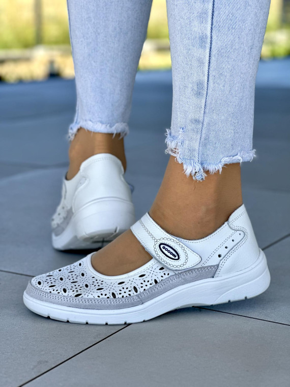 Ultra lekkie, mega wygodne, dziurkowane przewiewne ze skóry naturalnej półbuty damskie