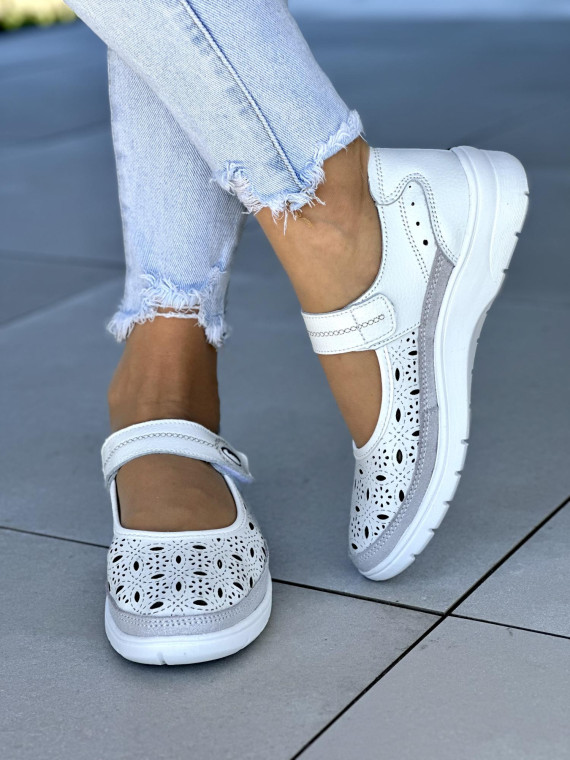 Ultra lekkie, mega wygodne, dziurkowane przewiewne ze skóry naturalnej półbuty damskie