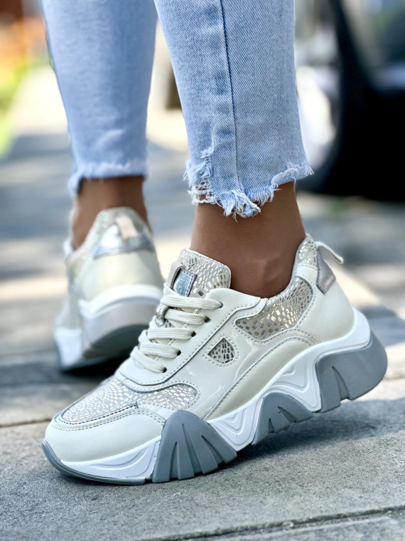 Beżowe sneakersy damskie skórzane