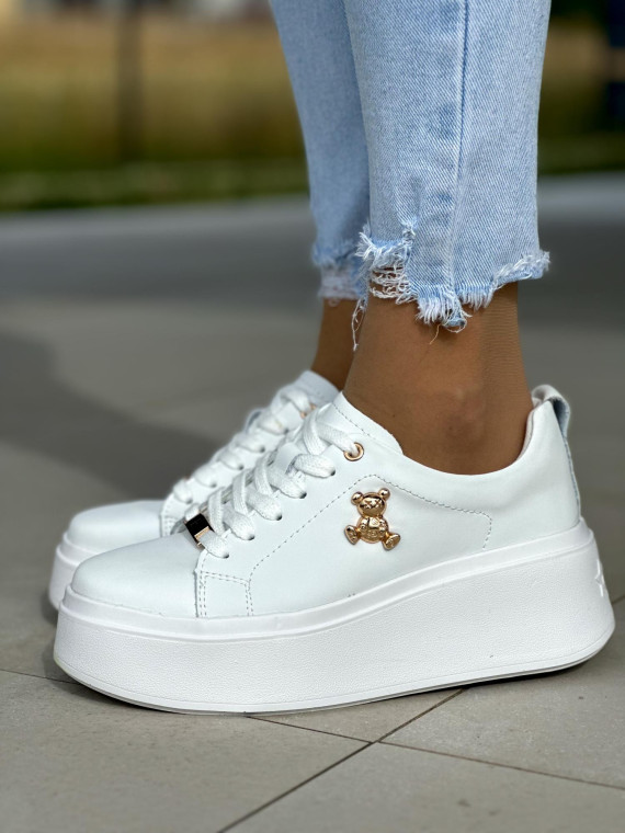 Białe trampki na grubym spodzie ze skóry naturalnej